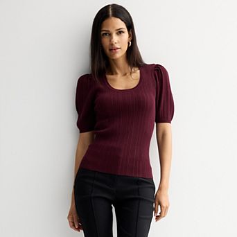 Women's Nine West Puff Sleeve Scoop Neck Sweater Tee
