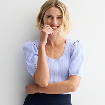 Women's Nine West Puff Sleeve Scoop Neck Sweater Tee