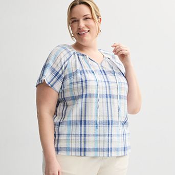 Plus Size Croft & Barrow® Raglan Splitneck Blouse