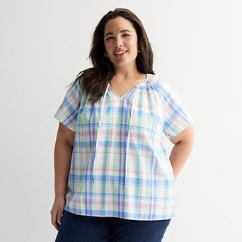 Plus Size Croft & Barrow® Raglan Splitneck Blouse