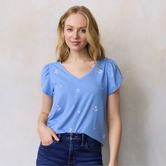 Women's LC Lauren Conrad Tulip Sleeve V-Neck Tee
