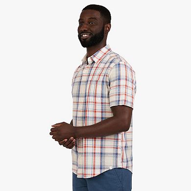 Men's Chaps Short Sleeve Linen Blend Striped Button Down Shirt