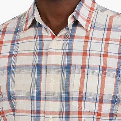 Men's Chaps Short Sleeve Linen Blend Striped Button Down Shirt