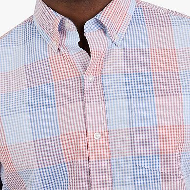 Men's Chaps Textured Plaid Short Sleeve Button-Down Shirt