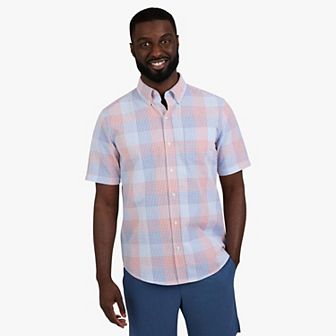 Men's Chaps Textured Plaid Short Sleeve Button-Down Shirt