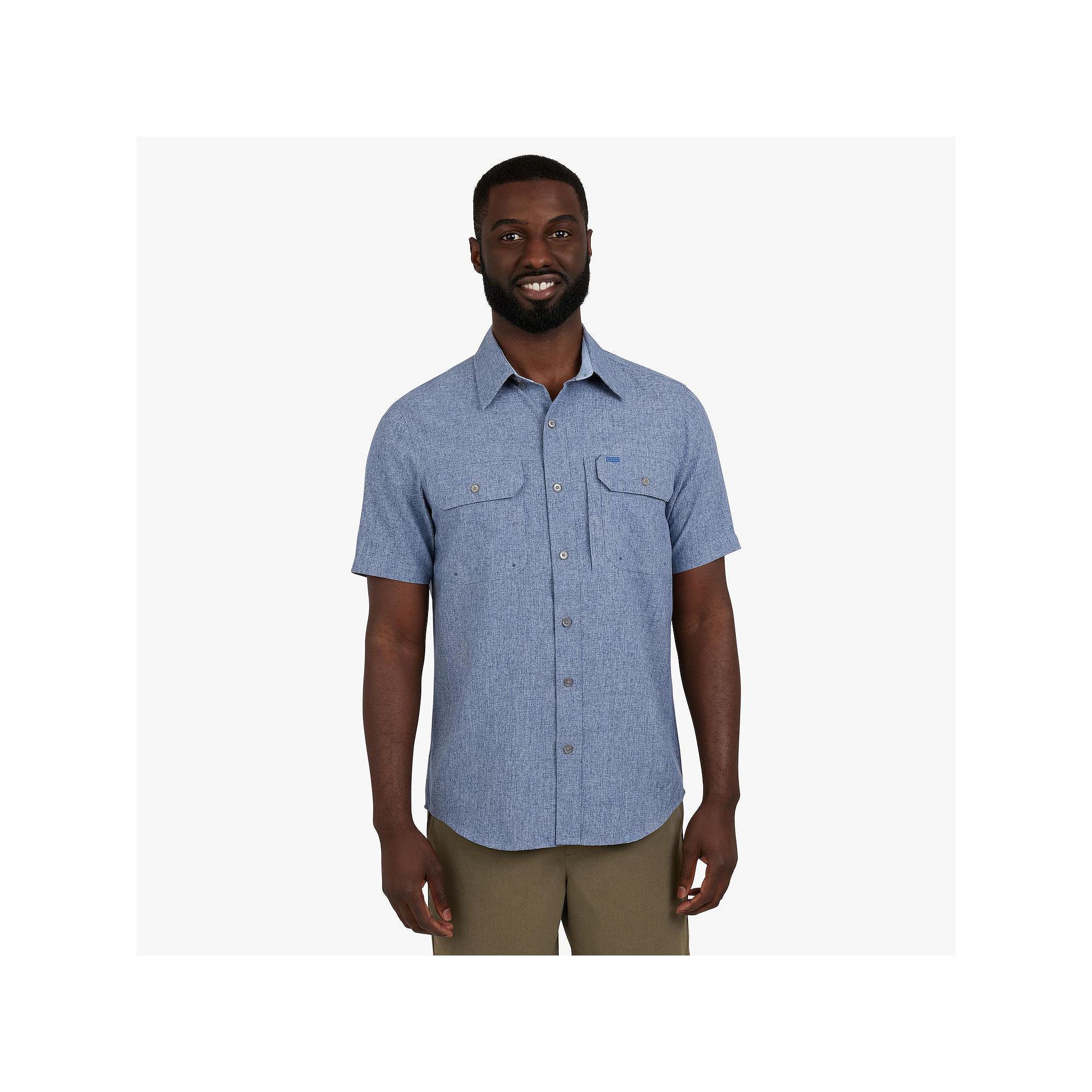 Mens Chaps Short Sleeve Performance Chambray Button Down Shirt, Size: Smal