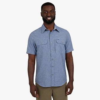 Men's Chaps Short Sleeve Performance Chambray Button Down Shirt
