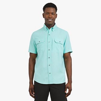 Men's Chaps Short Sleeve Performance Chambray Button Down Shirt