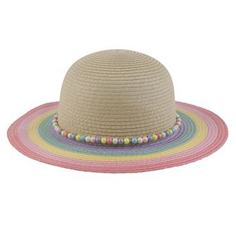 Girls Elli by Capelli Striped Floppy Hat with Beaded Trim
