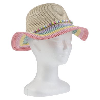 Girls Elli by Capelli Striped Floppy Hat with Beaded Trim