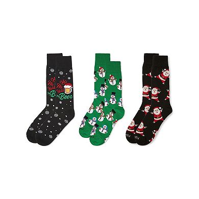 Men's 3 Pair Pack Christmas Novelty Crew Socks