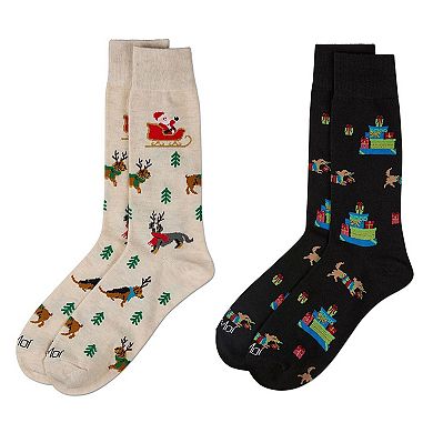 Men's 2 Pair Pack Novelty Christmas Animal Crew Socks