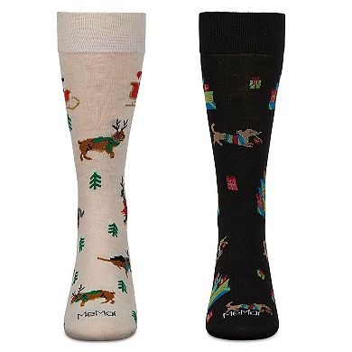 Men's 2 Pair Pack Novelty Christmas Animal Crew Socks