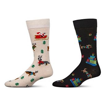 Men's 2 Pair Pack Novelty Christmas Animal Crew Socks