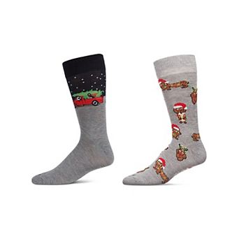 Men's 2 Pair Pack Novelty Christmas Animal Crew Socks