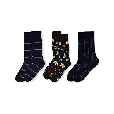 Men's 3 Pair Pack Novelty Happy Birthday Crew Socks