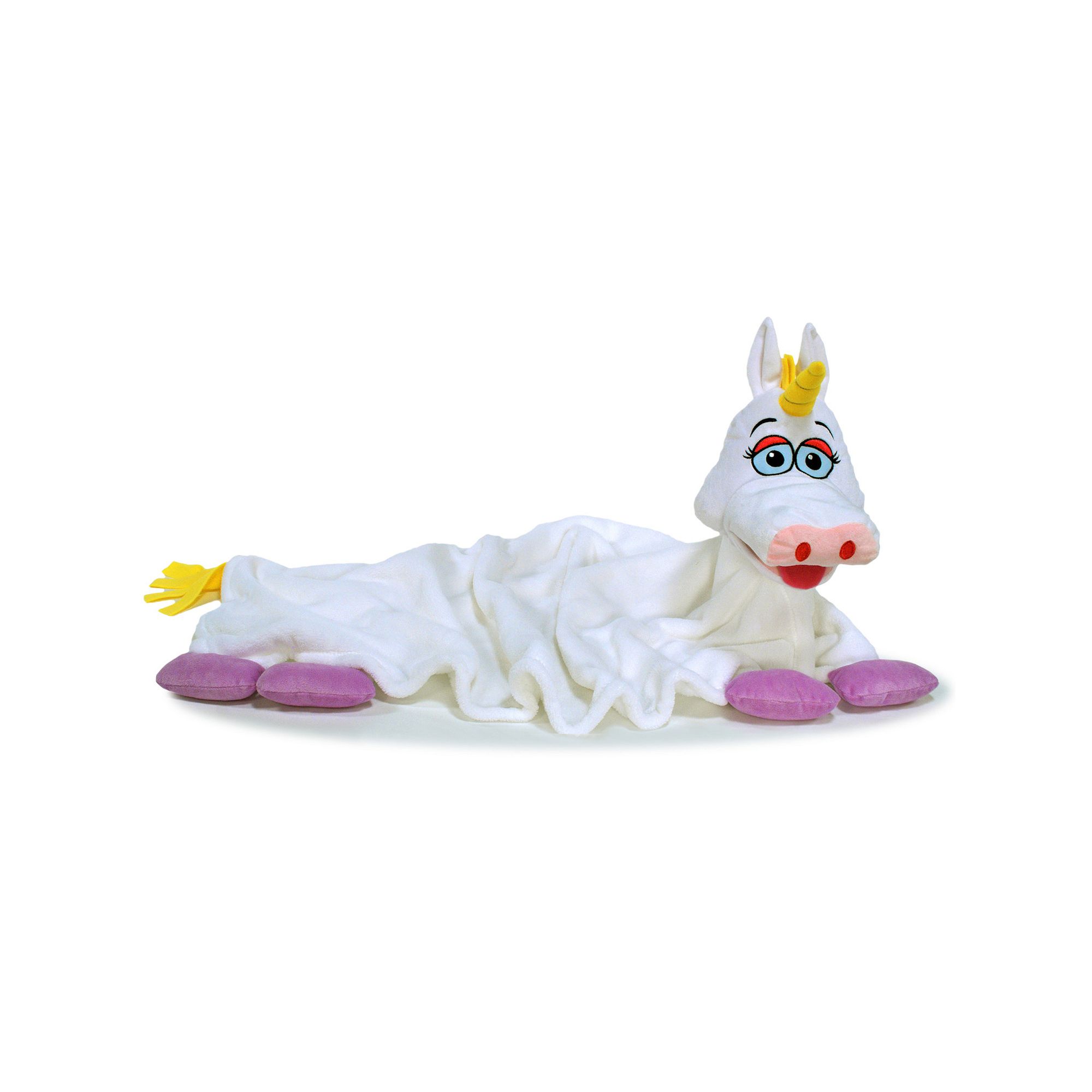 Jay@Play Cuddleuppets: 2-in-1 Plush Puppet & Blanket - White & Purple Unico