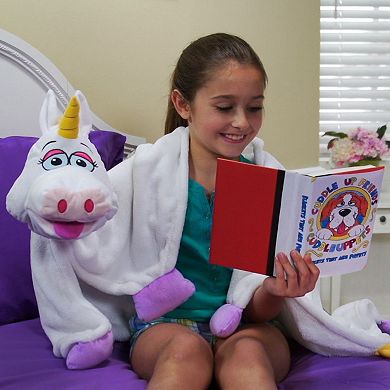 Jay@Play Cuddleuppets: 2-in-1 Plush Puppet & Blanket - White & Purple Unicorn