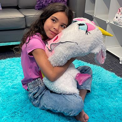 Jay@Play Shamzees: Plush Kids Eating Friend Pillow Cover - White & Purple Unicorn