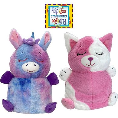 Jay@Play FlipaZoo: 2-in-1 Upside Down Inside Out Animal Plush - Pink Cat to Rainbow Unicorn