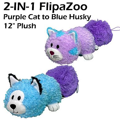Jay@Play FlipaZoo: Magic Tails 2-in-1 Animal Plush - Purple Cat to Blue Husky