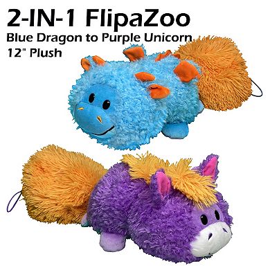 Jay@Play FlipaZoo: Magic Tails 2-in-1 Animal Plush - Blue Dragon to Purple Unicorn
