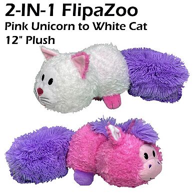 Jay@Play FlipaZoo: Magic Tails 2-in-1 Animal Plush - Pink Unicorn to White Cat