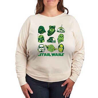 Plus Size Star Wars Green Vibes Grid French Terry Long Sleeve Tee