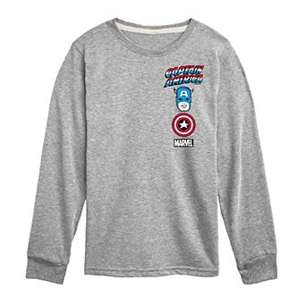 Boys 8-20 Marvel Captain America Oversized Left Chest Long Sleeve Graphic Tee