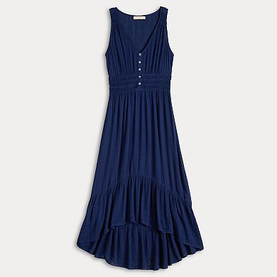 Juniors' Rewind Button Front Hi Low Maxi Dress