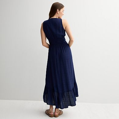 Juniors' Rewind Button Front Hi Low Maxi Dress