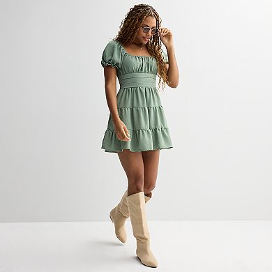 Juniors' Liberty Love Short Sleeve Tiered Mini Dress
