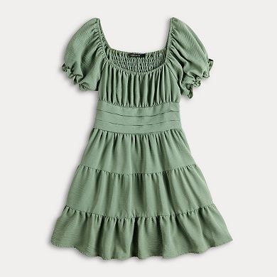 Juniors' Liberty Love Short Sleeve Tiered Mini Dress