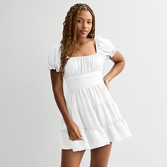 Juniors' Liberty Love Short Sleeve Tiered Mini Dress