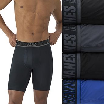 Men's Hanes Moves 4-Pack Ultimate Anti-Chafe 8" Long Leg Boxer Briefs with Total Support Pouch and X-Temp