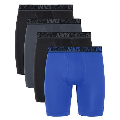 Men's Hanes Moves 4-Pack Ultimate Anti-Chafe 8" Long Leg Boxer Briefs with Total Support Pouch and X-Temp