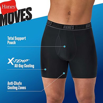 Men's Hanes® 4-Pack Moves Ultimate Anti-Chafe 6" Boxer Brief Underwear with Total Support Pouch and X-Temp