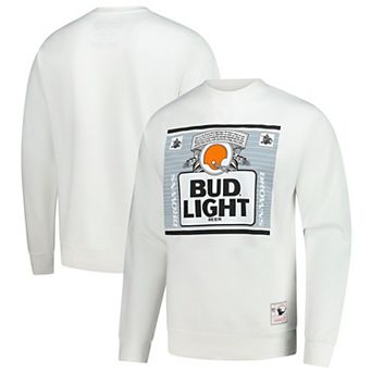 Men's Mitchell & Ness White Cleveland Browns NFL x Bud Light The Crest Pullover Sweatshirt