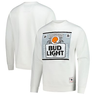 Men's Mitchell & Ness x Bud Light White Cleveland Browns The Crest Pullover Sweatshirt