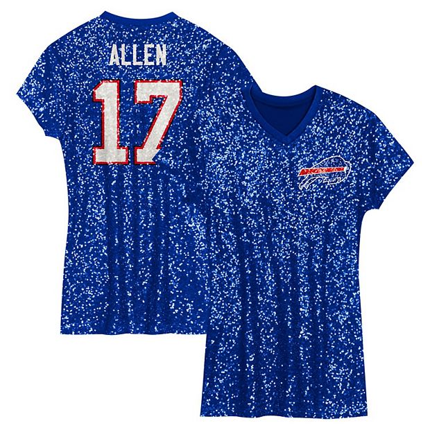 Girls Youth Josh Allen Royal Buffalo Bills Sequin Player Name & Number  V-Neck Dress