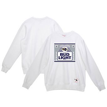 Men's Mitchell & Ness White Baltimore Ravens NFL x Bud Light The Crest Pullover Sweatshirt