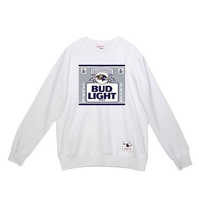 Men's Mitchell & Ness x Bud Light White Baltimore Ravens The Crest Pullover Sweatshirt