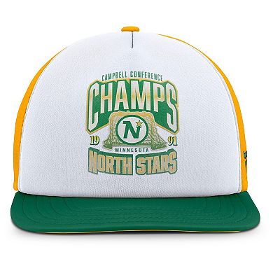 Men's Fanatics White/Green Minnesota North Stars Decades Collection Foam Front Snapback Hat