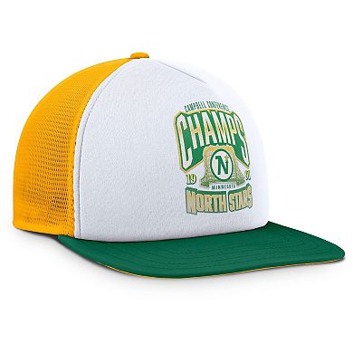 Men's Fanatics White/Green Minnesota North Stars Decades Collection Foam Front Snapback Hat