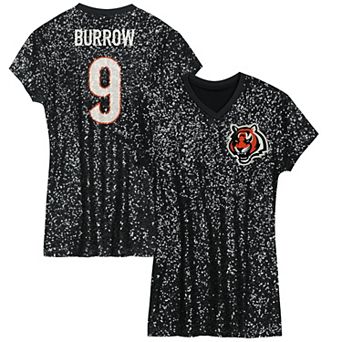 Girls Youth Joe Burrow Black Cincinnati Bengals Sequin Player Name & Number V-Neck Dress