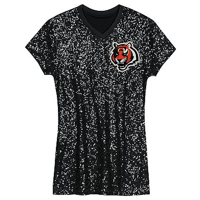 Girls Youth Joe Burrow Black Cincinnati Bengals Sequin Player Name & Number V-Neck Dress