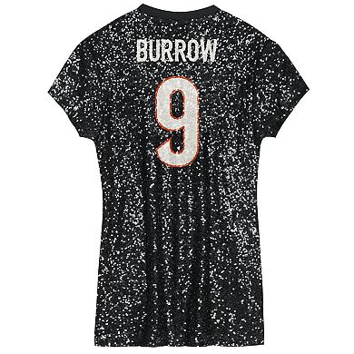 Girls Youth Joe Burrow Black Cincinnati Bengals Sequin Player Name & Number V-Neck Dress