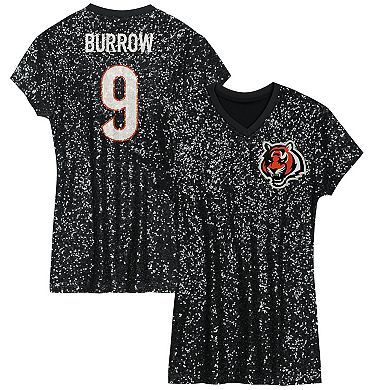 Girls Youth Joe Burrow Black Cincinnati Bengals Sequin Player Name & Number V-Neck Dress