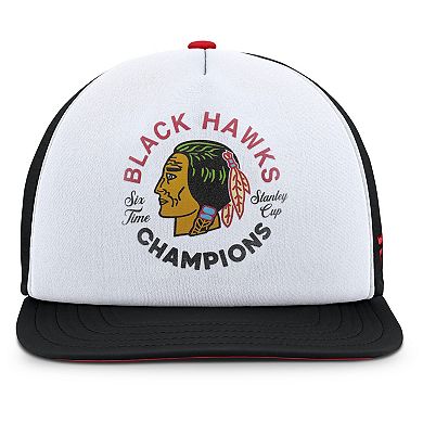 Men's Fanatics White/Black Chicago Blackhawks Decades Collection Foam Front Snapback Hat