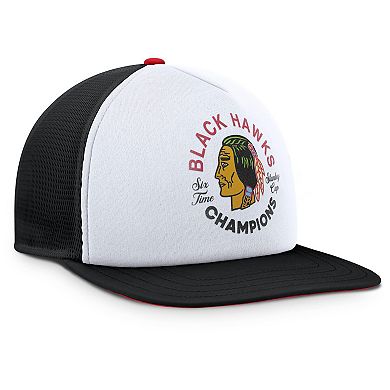 Men's Fanatics White/Black Chicago Blackhawks Decades Collection Foam Front Snapback Hat